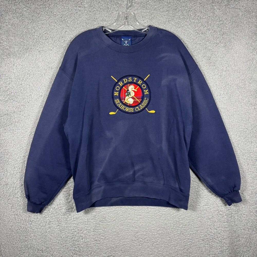 Vintage Oarsman 913 Nordstrom Seahorse Classic Navy Blue Sweatshirt Mens XL
